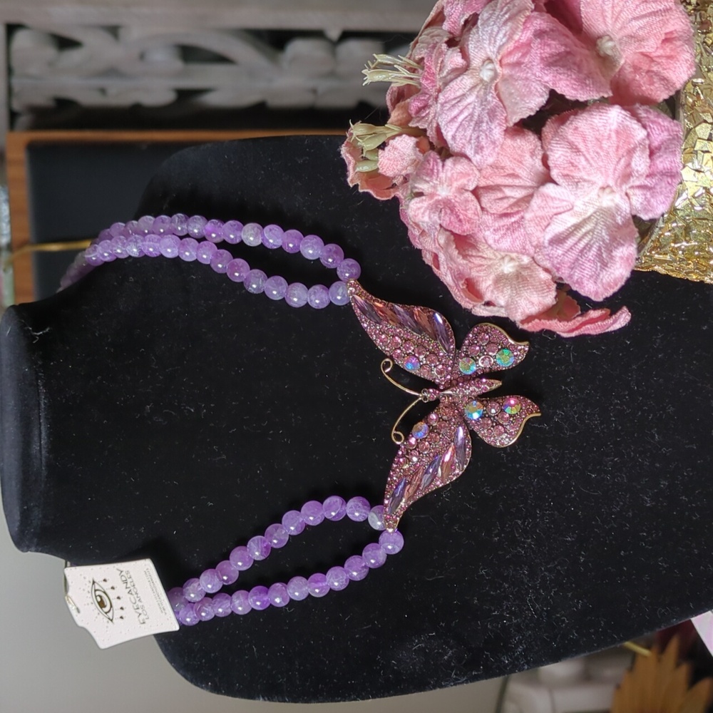 NWT Butterfly Amethyst Statement Necklace Eyecandy LA